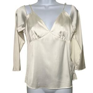 WAYF Long Sleeve Cold Shoulder V-Neck Top With Spaghetti Straps, S